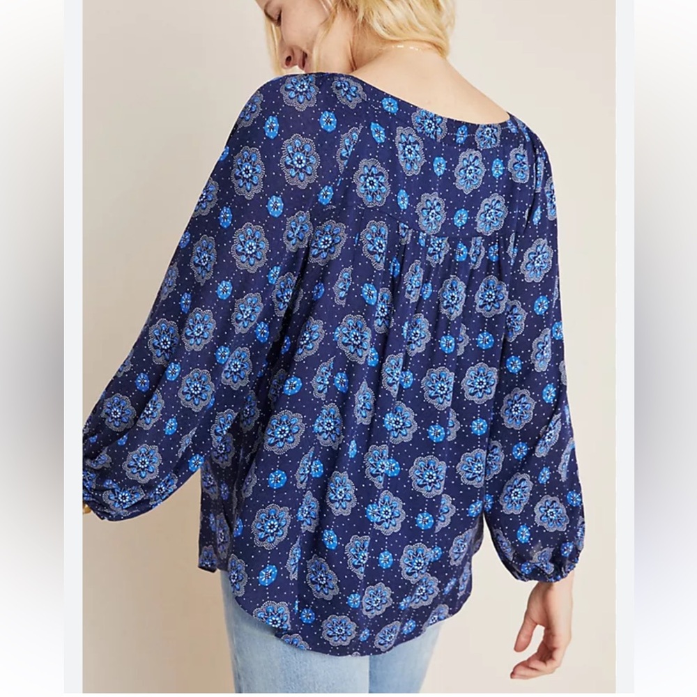 Maeve Anthropologie Navy Blue Floral Medallion Viscose Blouse OB968924 Womens 0